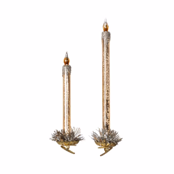 Frosted Gold Glass Taper Candle Clip-on Ornament Set of 2