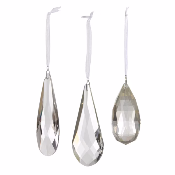 Faceted Crystal Drop Clear Ornaments Set of 3