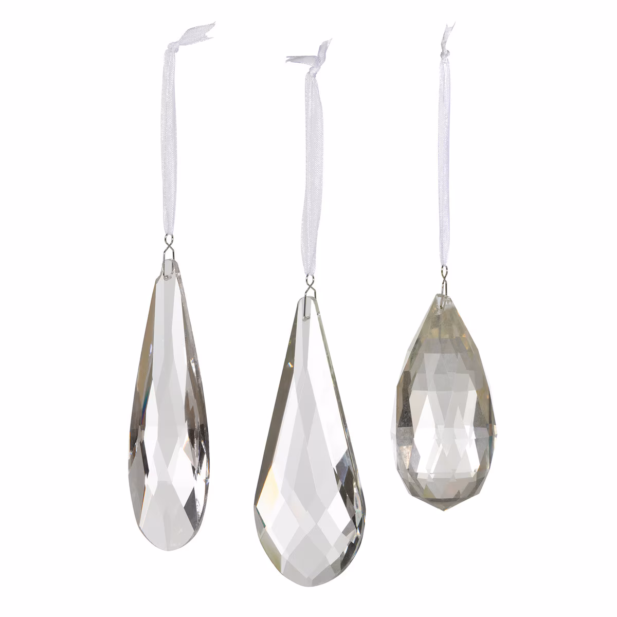 Faceted Crystal Drop Clear Ornaments Set of 3