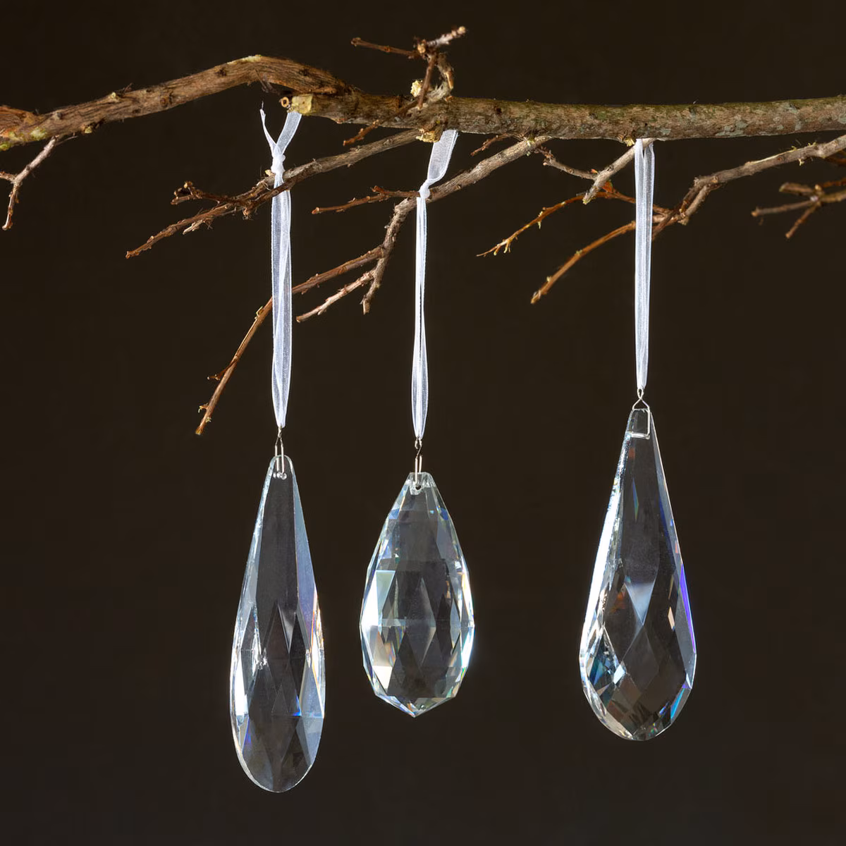 Faceted Crystal Drop Clear Ornaments Set of 3 - Imagen 2