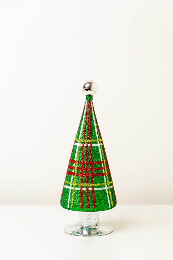 GLITTERED PLAID TREE - GREEN LARGE