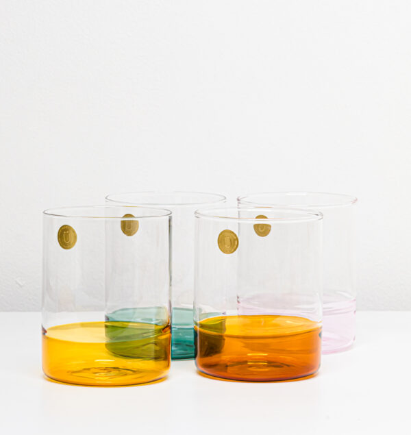 Kiosk Glass Pink, Yellow, Amber, Green Set of 4