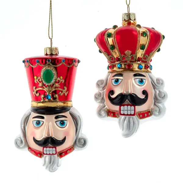 Glass Nutcracker & King Head Ornaments, Set Of 2 Assorted
