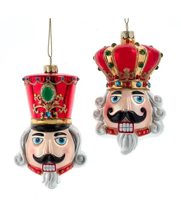 Glass Nutcracker & King Head Ornaments, Set Of 2 Assorted