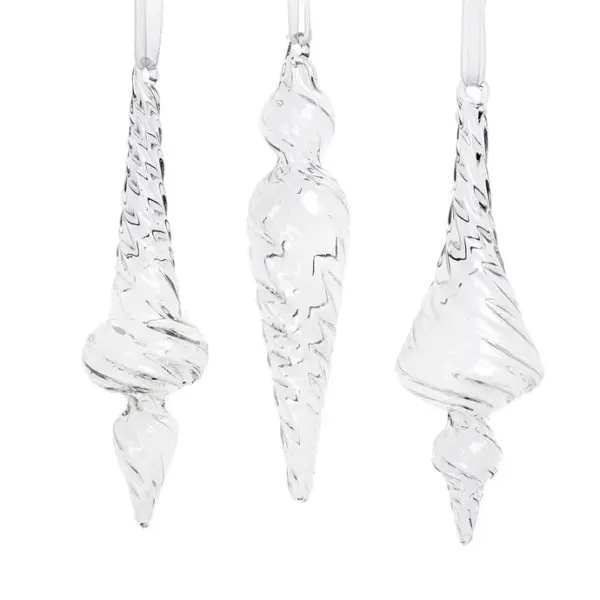 Glass Spiral Icicle Ornament, Set of 3 Assorted