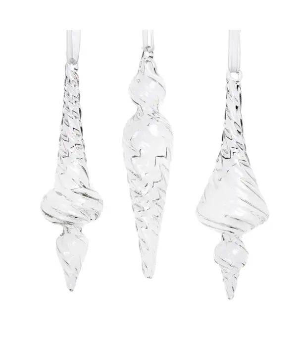 Glass Spiral Icicle Ornament, Set of 3 Assorted