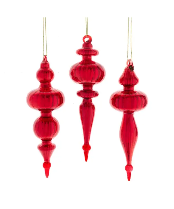 Glass Red Finial Ornaments, Set Of 3 Assorted