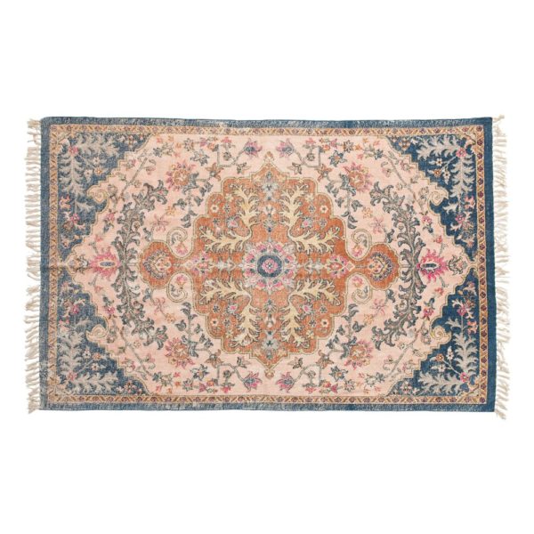 Woven Cotton Distressed Print Rug, Multi Color