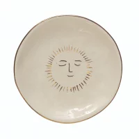 Stoneware Plate with Sun and Gold Electroplating