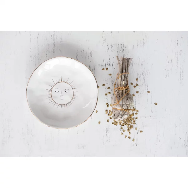 Stoneware Plate with Sun and Gold Electroplating - Imagen 2
