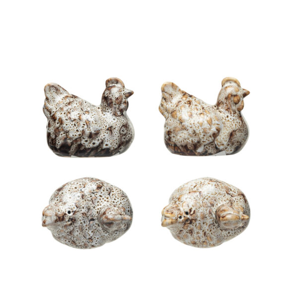 Stoneware Hen Shaped Salt & Pepper Shakers Set of 2