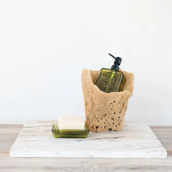 Pressed Glass Soap Dispenser with Pump Olive Color - Imagen 2