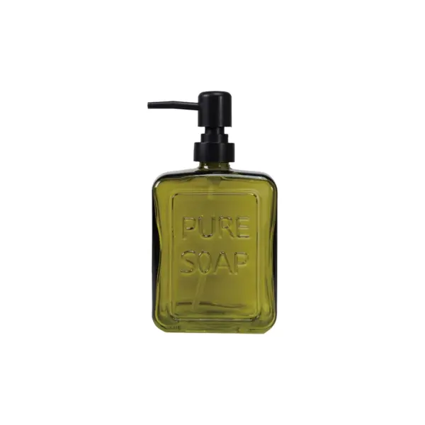 Pressed Glass Soap Dispenser with Pump Olive Color