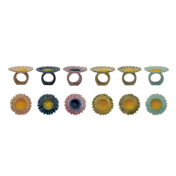 Stoneware Flower Shaped Napkin Ring Reactive Glaze Set Of 6