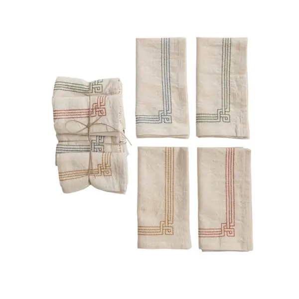 Cotton Napkins Embroidery Multi Color Set of 4