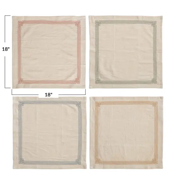 Cotton Napkins Embroidery Multi Color Set of 4 - Imagen 3