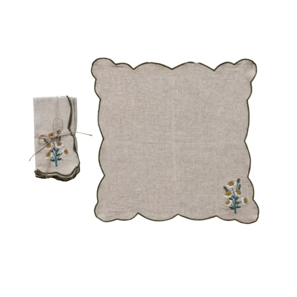 Scalloped Napkins with Contrasting Stitched Edges Set of 4