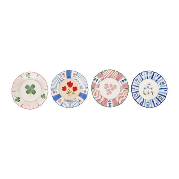 Hand-Painted Stoneware Scalloped Plate with Botanicals Set of 4 Styles