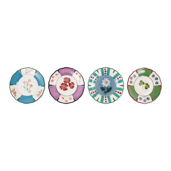 Hand-Painted Stoneware Scalloped Plate with Botanicals, Set of 4 Styles