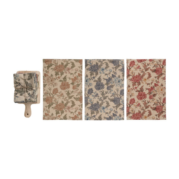 (3) Cotton Chambray Tea Towels & (1) Mango Wood Board Set