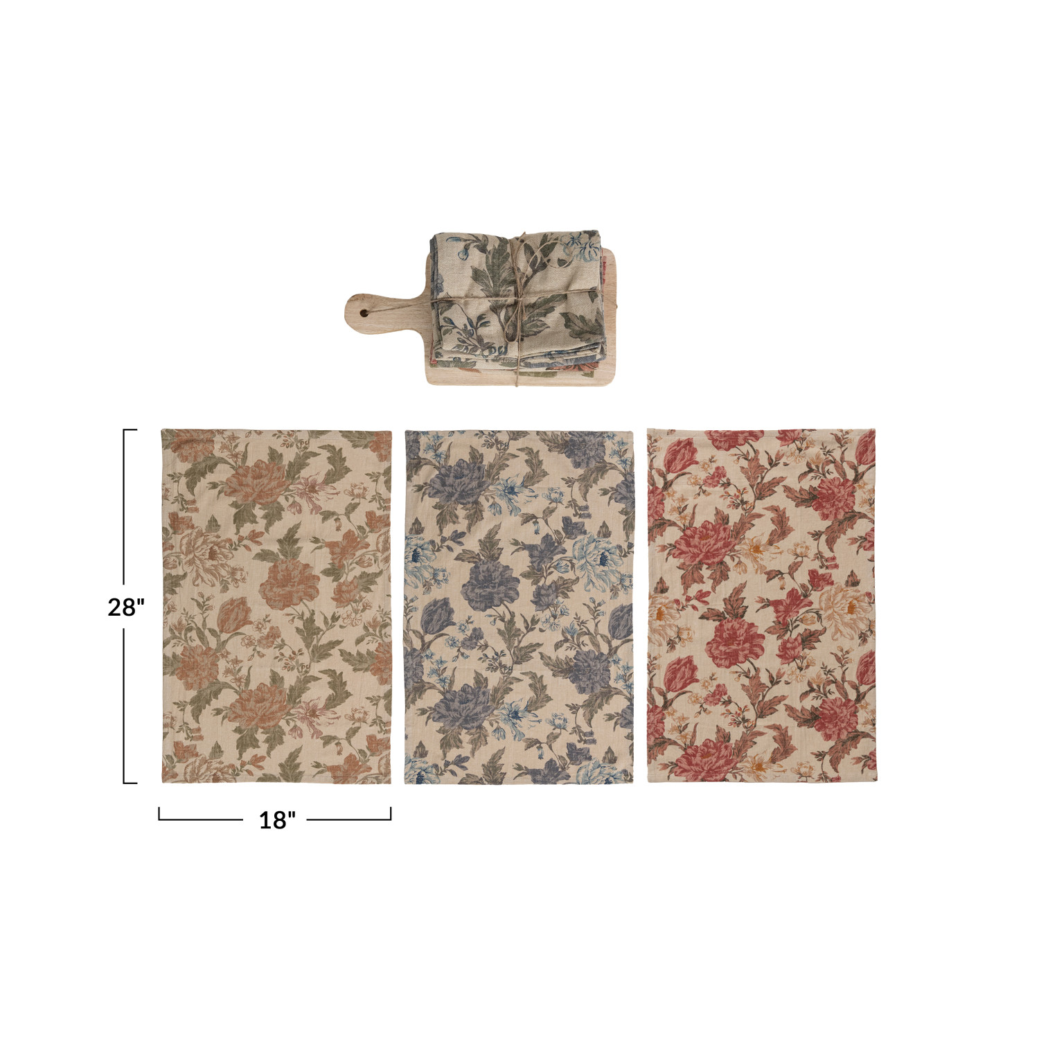 (3) Cotton Chambray Tea Towels & (1) Mango Wood Board Set - Imagen 4