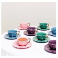 COFFEE CUP W/ SAUCERH BLUE VINTAGE GOLD DETAILS - Imagen 5