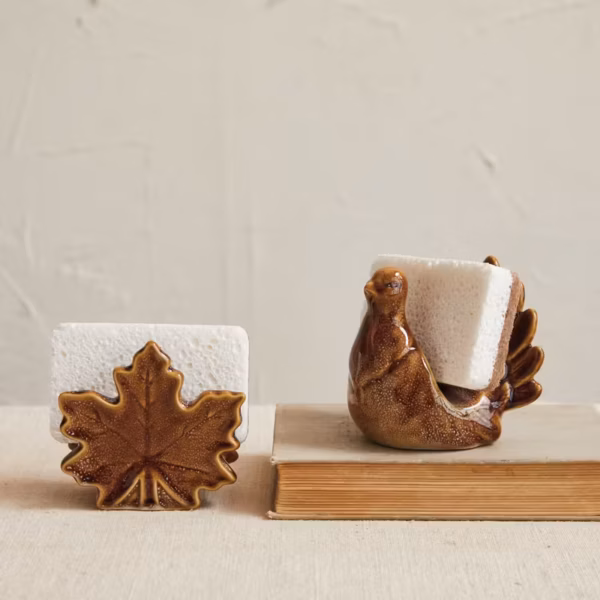Stoneware Leaf Sponge Holder w/Sponge - Imagen 2