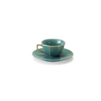COFFEE CUP W/ SAUCER GREEN VINTAGE GOLD DETAILS