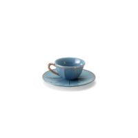 COFFEE CUP W/ SAUCERH BLUE VINTAGE GOLD DETAILS