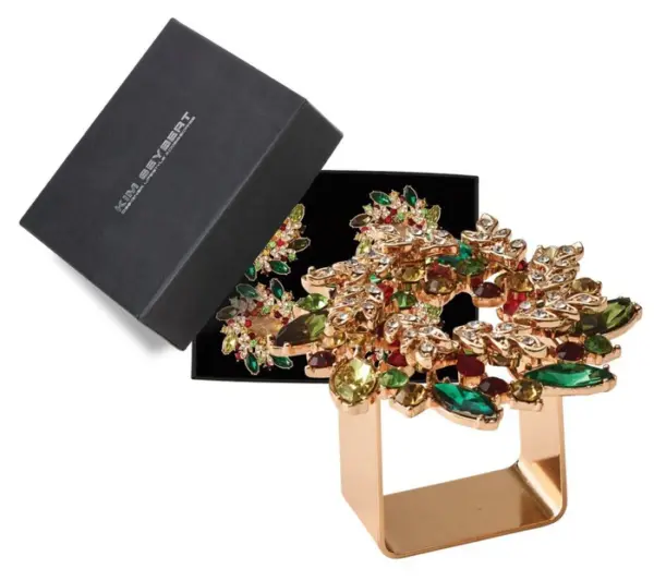 Gem Wreath Napkin Rings in Red, Green, & Gold, Set of 4 in a Gift Box - Imagen 7