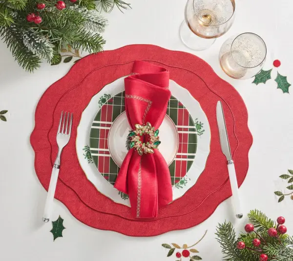 Gem Wreath Napkin Rings in Red, Green, & Gold, Set of 4 in a Gift Box - Imagen 5