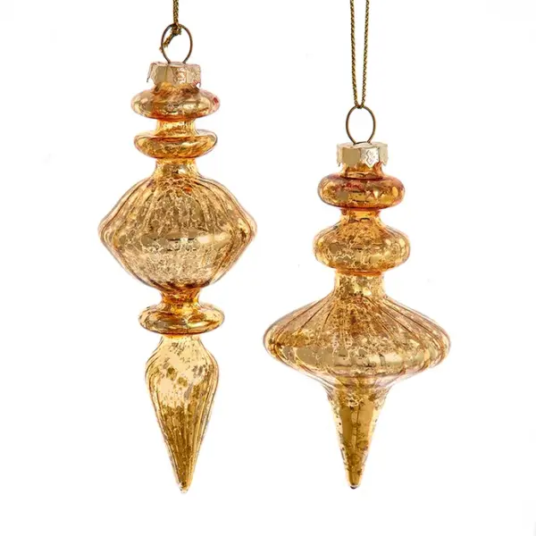 Glass Gold Finial Ornaments, 2 Assorted
