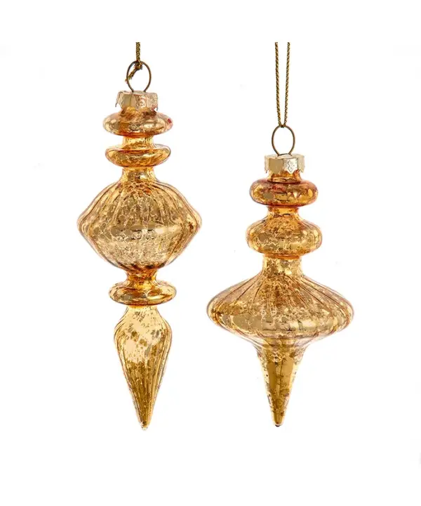 Glass Gold Finial Ornaments, 2 Assorted