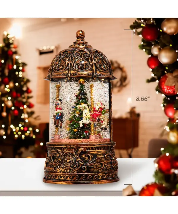 Battery Operated Lighted Led Santa & Carousel Water Lantern - Imagen 3