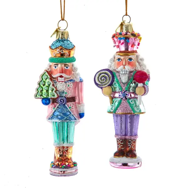 Noble Gems Glass Nutcracker With Cookie & Lollipop Ornaments, Set Of 2 Assorted