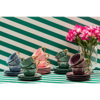 COFFEE CUP W/ SAUCER GREEN VINTAGE GOLD DETAILS - Imagen 3
