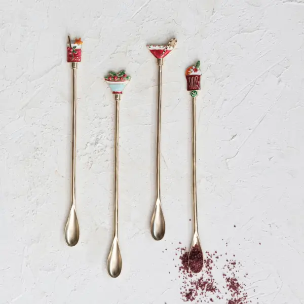 Zinc Alloy Cocktail Spoon w/ Enameled Beverage Icon Handle, Multi Color, Set of 2 - Imagen 2