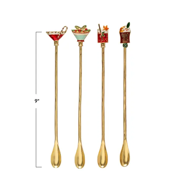 Zinc Alloy Cocktail Spoon w/ Enameled Beverage Icon Handle, Multi Color, Set of 2 - Imagen 3