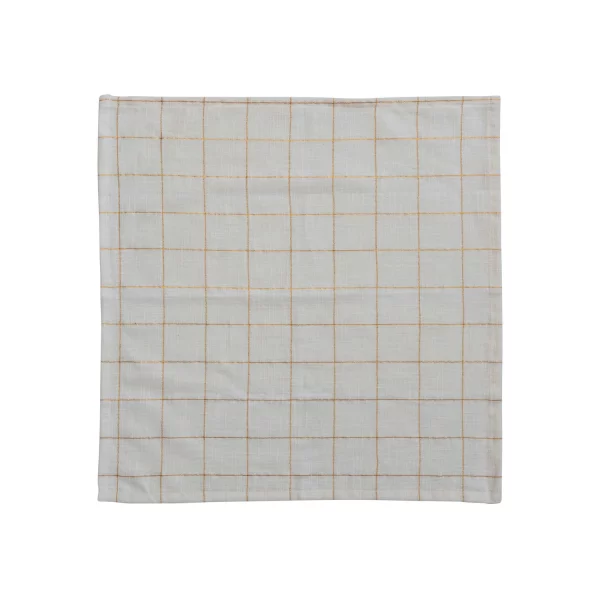 Square Cotton Napkins Grid Pattern & amp Metallic Gold Thread, Set of 4 - Imagen 2