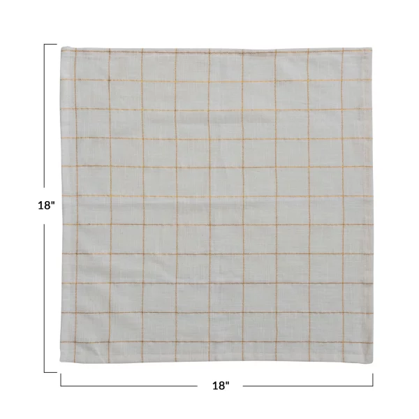 Square Cotton Napkins Grid Pattern & amp Metallic Gold Thread, Set of 4 - Imagen 4