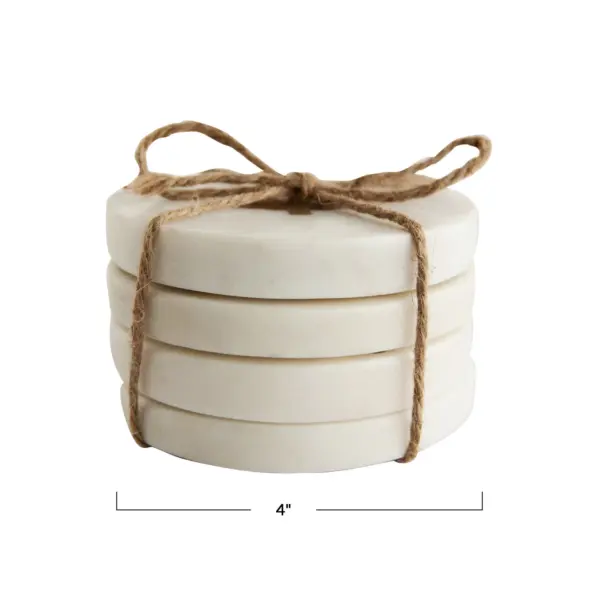 Marble Coasters w/ Brass Tree Inlay White Set of 4 - Imagen 3