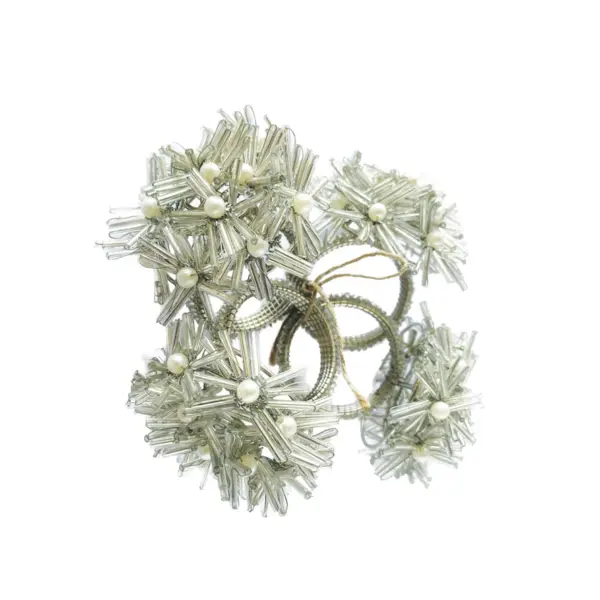 Glass Beaded Metal Floral Napkin Rings Silver Finish Set of 4 - Imagen 2