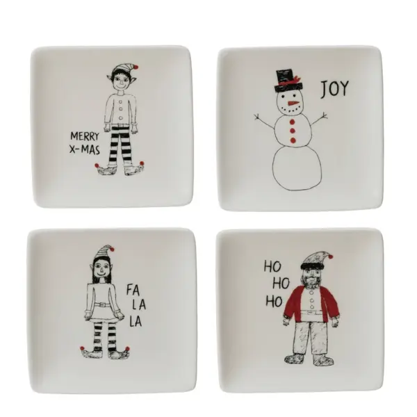 Stoneware Dish w/ Holiday Image & Saying, 4 Styles