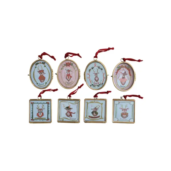 Glass & Metal Photo Frame Ornament w/ Velvet Ribbon 8 Styles