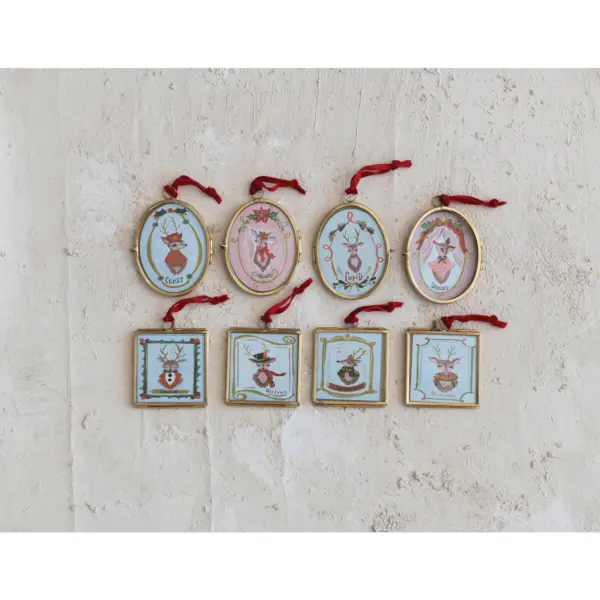Glass & Metal Photo Frame Ornament w/ Velvet Ribbon 8 Styles - Imagen 2