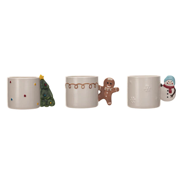 Hand-Painted Stoneware Mug w/ Holiday Icon Shaped Handle, 3 Styles