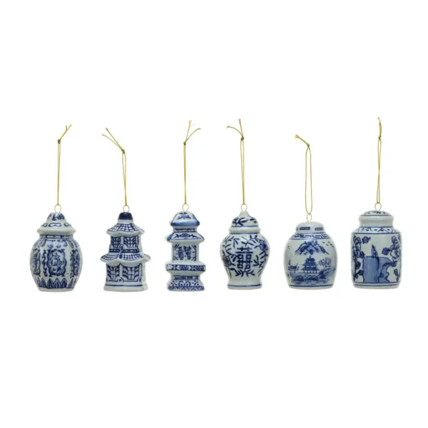 Stoneware Ginger Jar Ornament Blue & White Set of 2 Styles