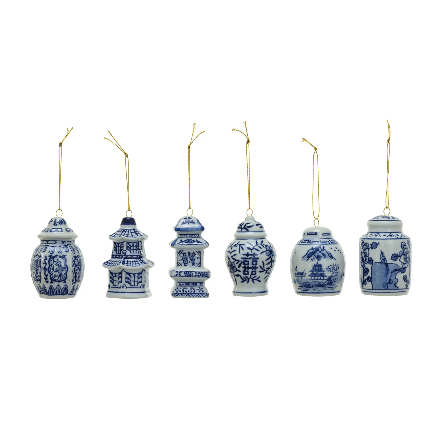 Stoneware Ginger Jar Ornament Blue & White Set of 2 Styles