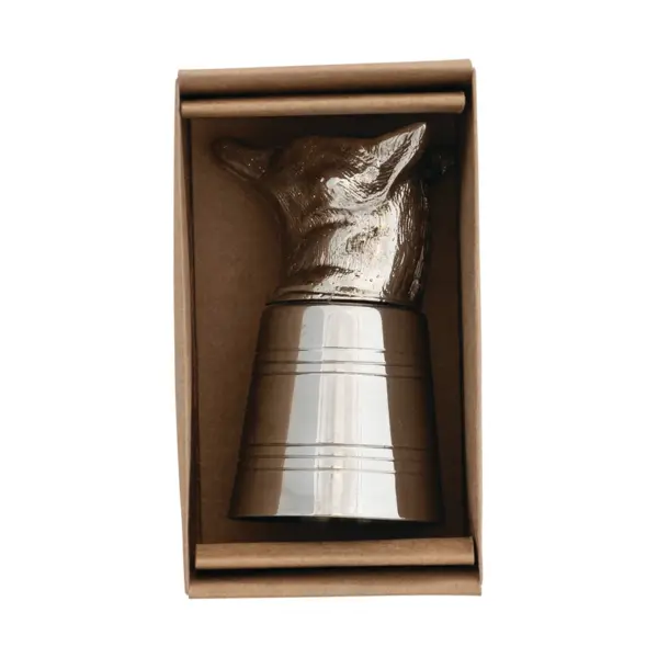 Cast Aluminum & Stainless Steel Fox Head Shot Glass in Kraft Box