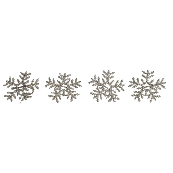 Metal & Glass Beaded Snowflake Napkin Rings Set of 4 Tied with Jute